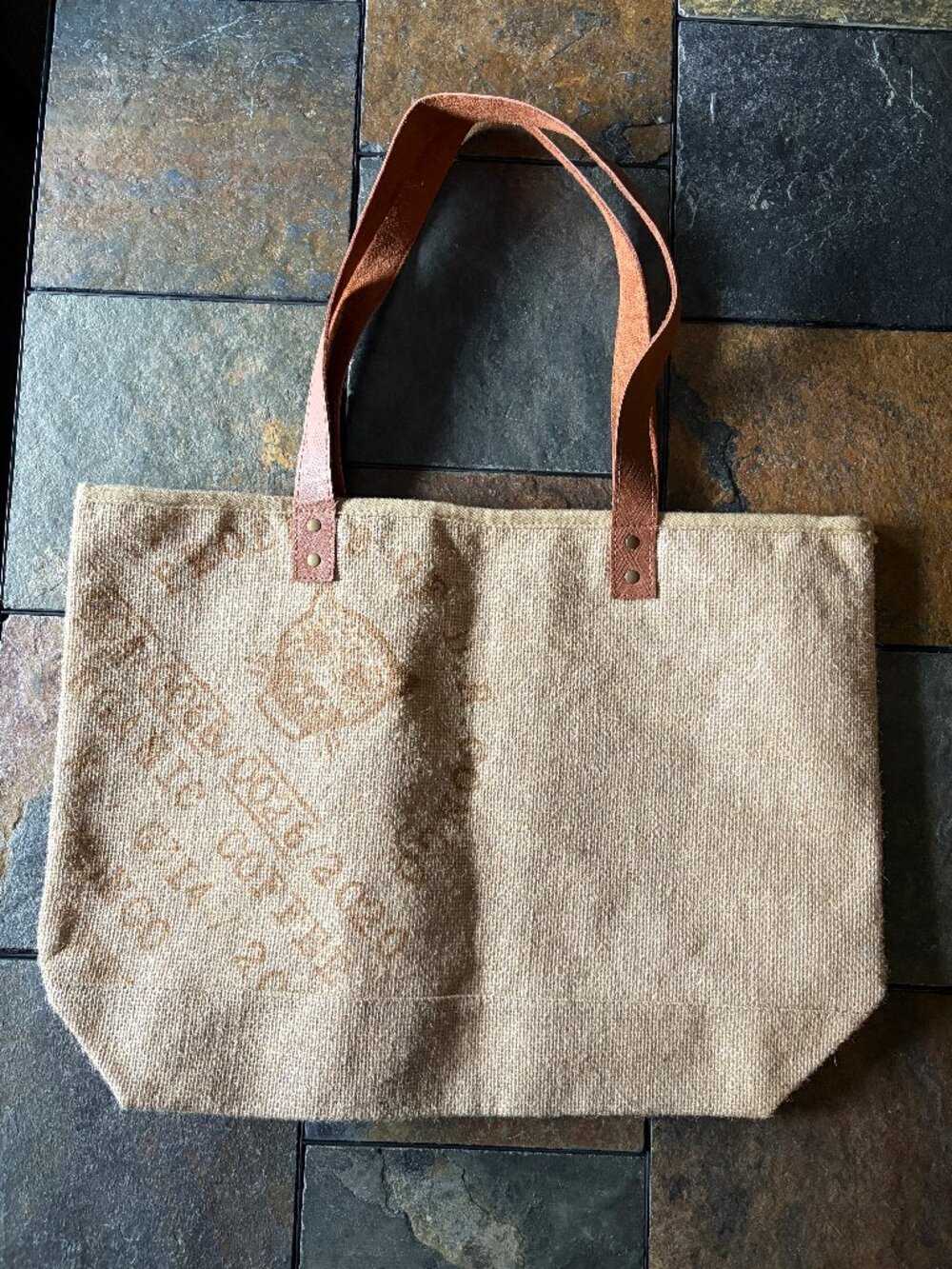 Nespresso limited edition jute tote bag -- burlap & faux leather